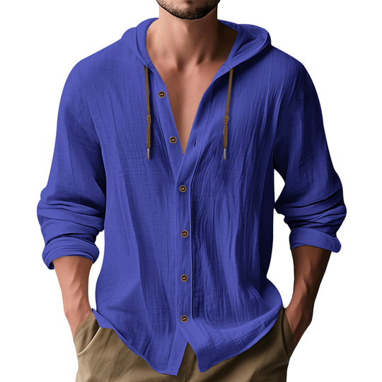 Herren lässiges Kapuzenshirt aus atmungsaktiver Baumwolle mit Knopfleiste und verstellbarem Kordelzug R&B