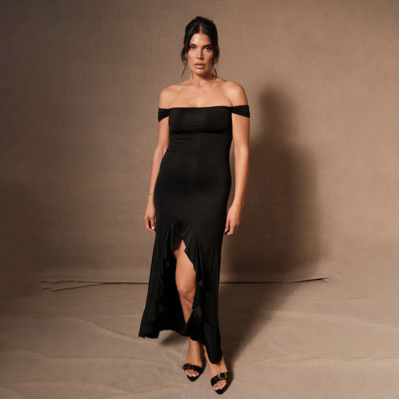 Damen figurbetontes Off-Shoulder Kleid R&B
