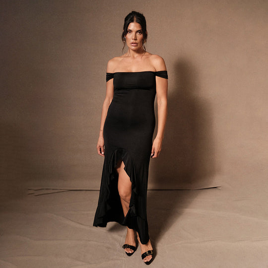 Damen figurbetontes Off-Shoulder Kleid R&B