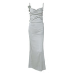Damen Satin Maxikleid mit zarten Trägern und eleganter Drapierung R&B