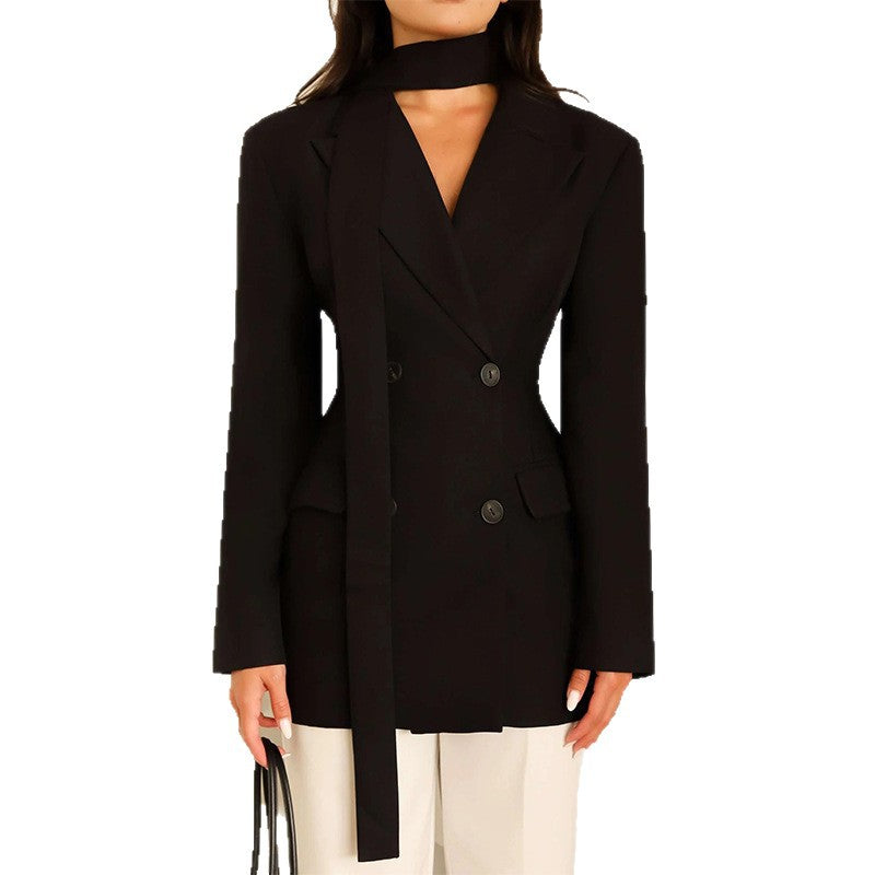 Damen eleganter taillierter Blazer mit Schal R&B