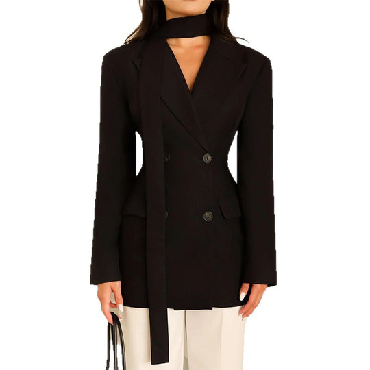 Damen eleganter taillierter Blazer mit Schal R&B