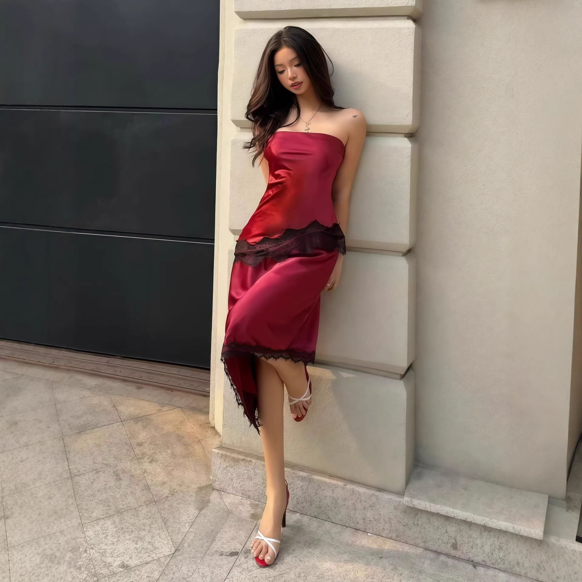 Damen Abendkleid mit Spitzenakzenten R&B