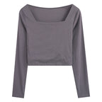 Damen Langarm Crop-Top mit elegantem Quadrat-Ausschnitt und figurumspielendem Schnitt