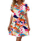 Damen Kurzarm Knopf-vorne Hemdkleid