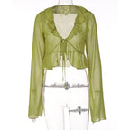 Damen Transparente Bluse mit Rüschen und Bindedetail R&B