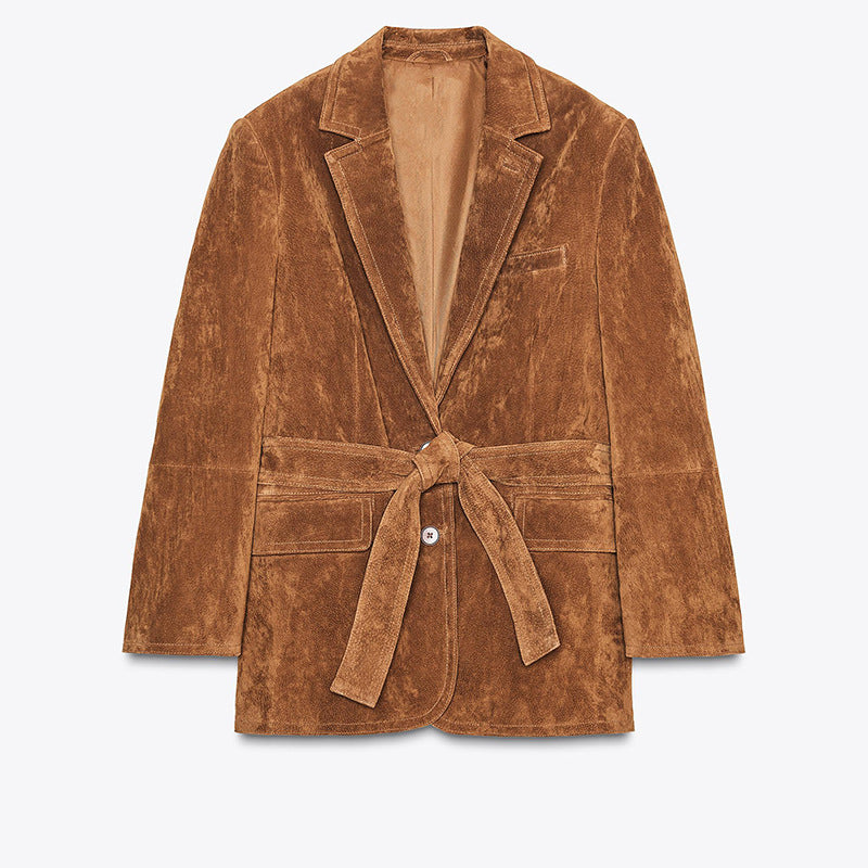 Damen Samt Blazerjacke mit Gürtel und eleganter Passform R&B