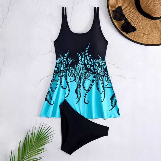 Damen Tankini-Set mit eleganter Flatteroptik und modernem Tiermotiv R&B