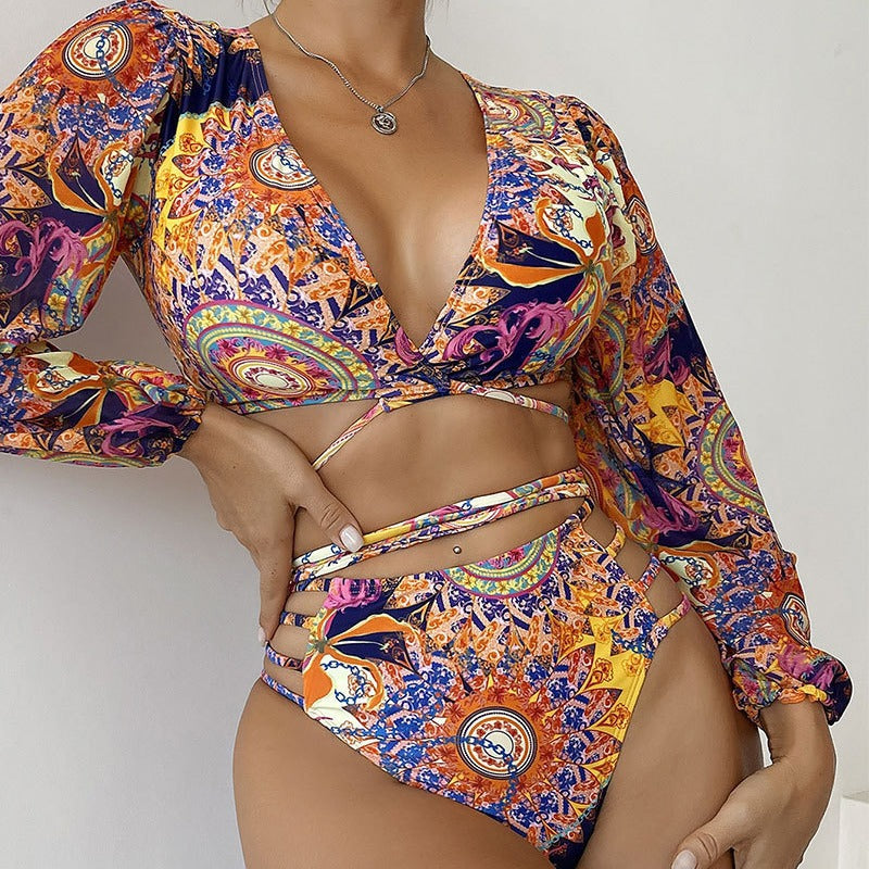 Damen Bikiniset mit langärmligem Oberteil und innovativem Wickeldesign R&B