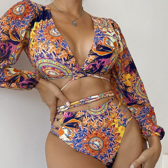 Damen Bikiniset mit langärmligem Oberteil und innovativem Wickeldesign R&B