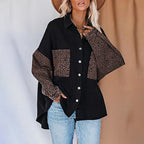 Damen Oversized Hemdbluse mit Leopardenmuster und Druckknöpfen R&B