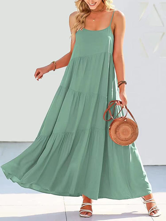Damen Maxikleid mit zarten Spaghetti-Trägern und fließendem Schnitt R&B