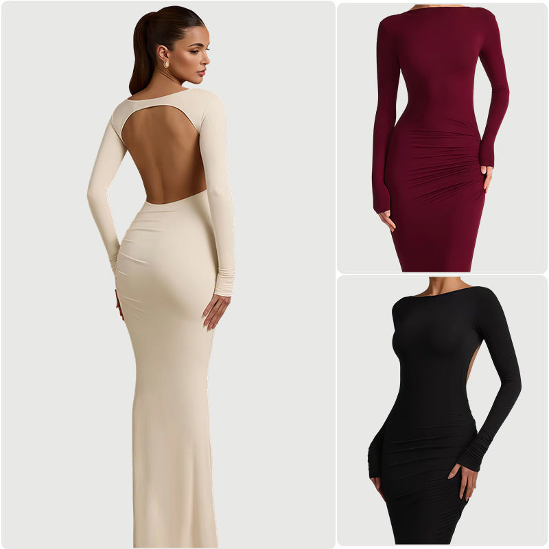Damen elegantes Abendkleid mit figurbetontem Schnitt und langen Ärmeln EB