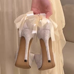Damen elegante spitze Ballerinas mit Perlenschleifenverzierung R&B