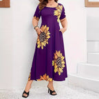 Damen Sommerliches Maxikleid mit floralem Sonnenblumenmuster und praktischen Taschen R&B