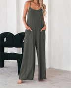 Damen Lässiger Jumpsuit mit weit geschnittenem Bein und praktischen Taschen R&B