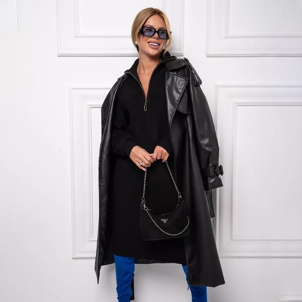 Damen Strickkleid mit Stehkragen und durchgehendem Reißverschluss R&B