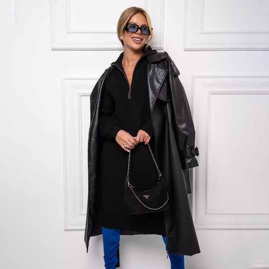 Damen Strickkleid mit Stehkragen und durchgehendem Reißverschluss R&B