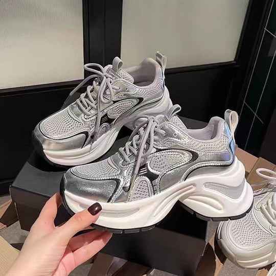Damen Trendige hochgezogene Sneakers mit atmungsaktiver Mesh-Oberfläche und reflektierenden Akzenten R&B