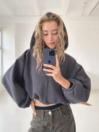 Damen cropped Kapuzenpullover mit oversized Ärmel R&B