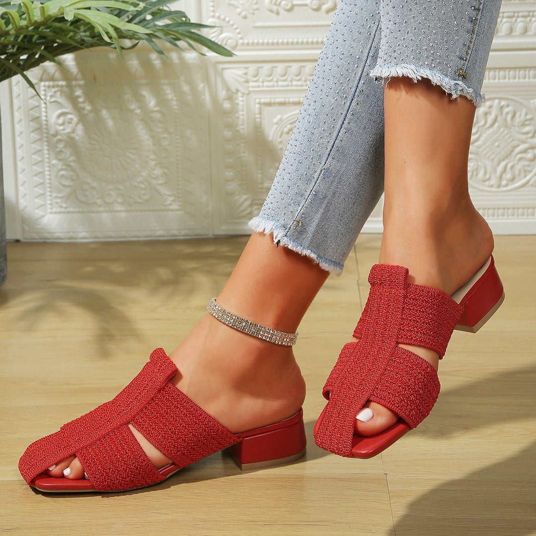 Damen offene Mules mit Blockabsatz und verzierten Riemen R&B