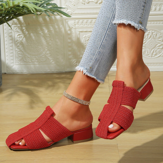 Damen offene Mules mit Blockabsatz und verzierten Riemen R&B