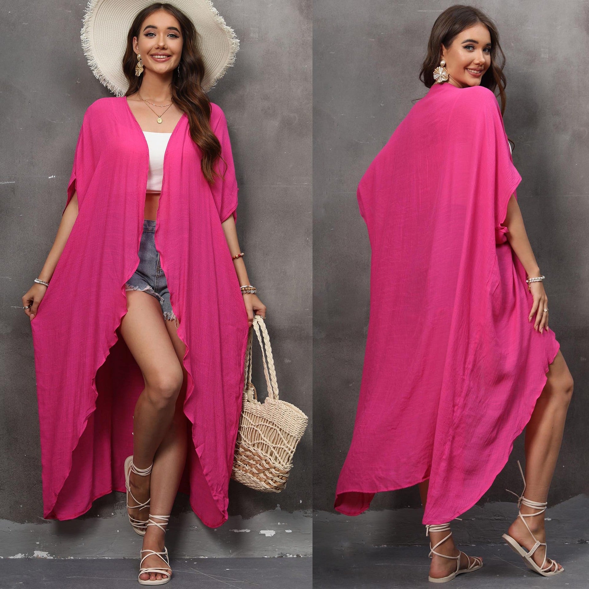 Damen luftiger Strandkimono aus fließender Viskose R&B