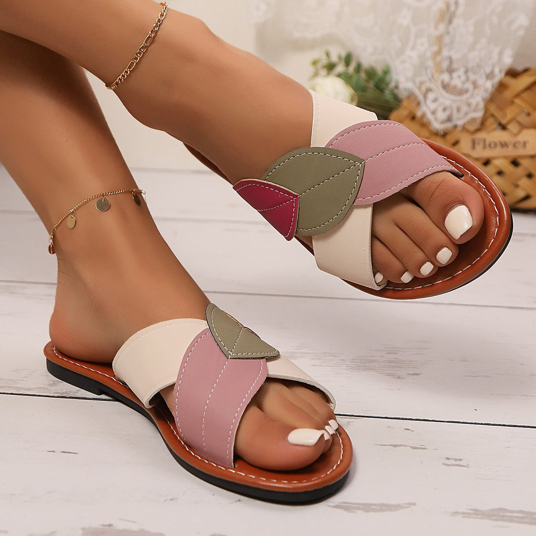 Damen Sommerliche Pantoletten mit modischem Blätter-Design R&B