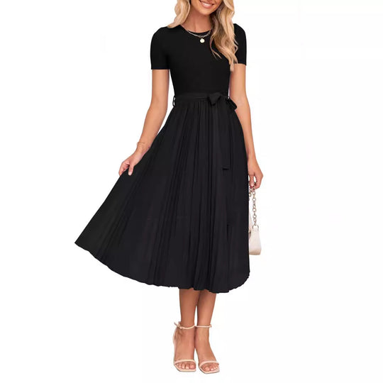 Damen Elegantes Midikleid mit tailliertem Design und schwingendem Rock R&B
