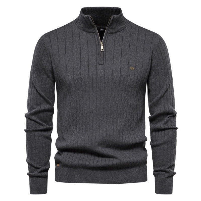 Herren Pullover mit halbem Reißverschluss und Rippstruktur R&B