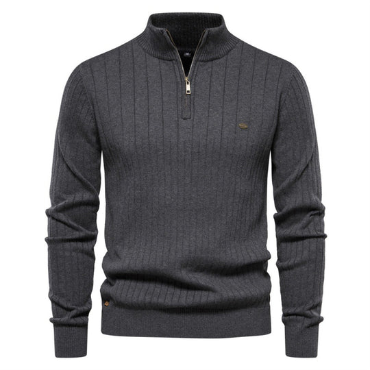 Herren Pullover mit halbem Reißverschluss und Rippstruktur R&B