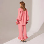 Damen Lässiges Leinen-Ensemble mit Rüschendetails R&B