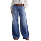 Damen Weit geschnittene Denim-Hose mit hoher Taille und eleganten Taschen R&B