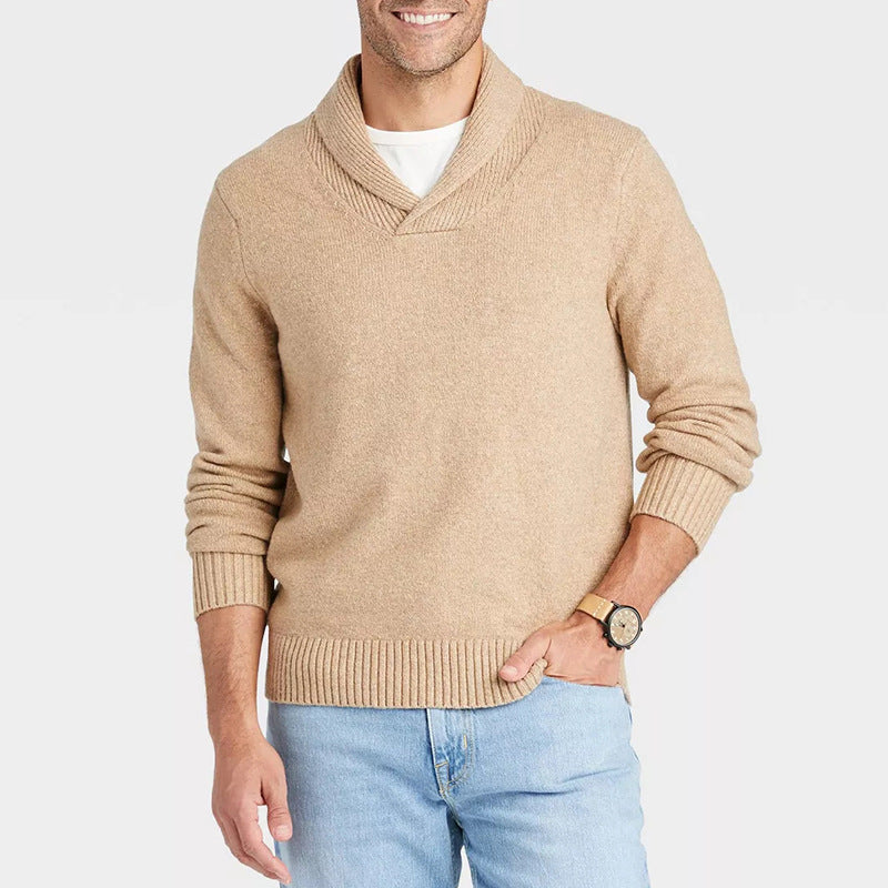Herren Pullover mit Schalkragen und filigranem Rippdesign R&B