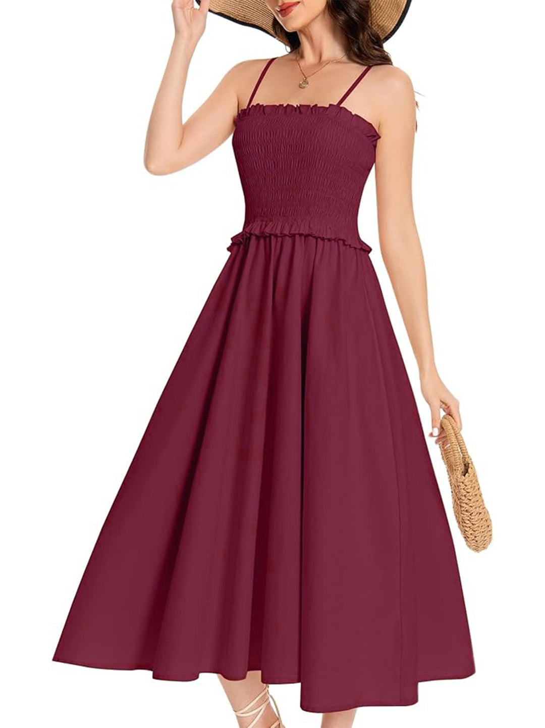 Damen Midi-Kleid mit elastischem Oberteil und weiten Rock R&B
