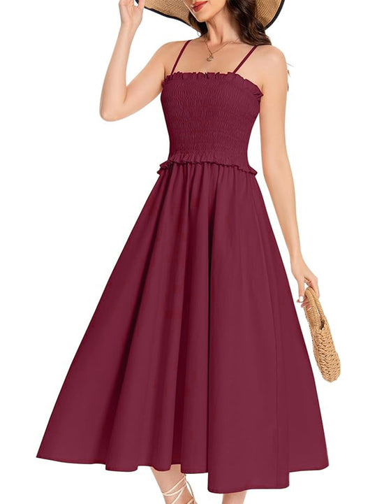 Damen Midi-Kleid mit elastischem Oberteil und weiten Rock R&B