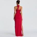 Damen Elegantes Maxikleid mit tiefem Halsochnitt und seitlichem slit R&B