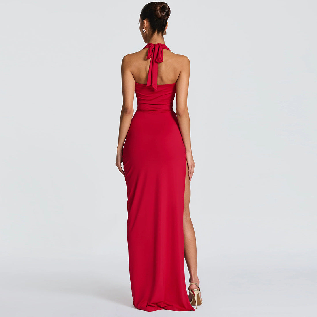 Damen Elegantes Maxikleid mit tiefem Halsochnitt und seitlichem slit R&B