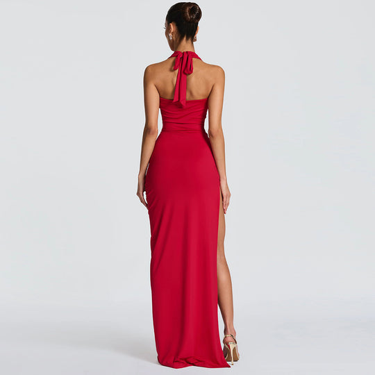 Damen Elegantes Maxikleid mit tiefem Halsochnitt und seitlichem slit R&B