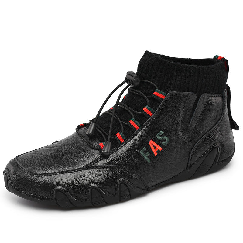Damen Sportliche Leder Sneakers mit hohem Schaft und elastischer Schnürung R&B