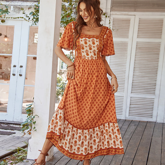 Damen Maxikleid mit floralen Stickereien und schwingendem Saum R&B