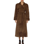 Damen eleganter und taillierter Wildleder-Trenchcoat mit Gürtel R&B