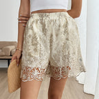 Damen Elegante Satin-Shorts mit Spitzenstickerei und elastischem Bund R&B