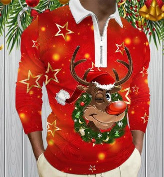 Herren Weihnachtliches Langarmshirt mit festlichem Grafikdesign und praktischem Reißverschluss R&B