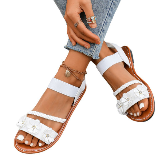 Damen Sandaletten mit floralem Dekor und geflochtenem Riemen R&B