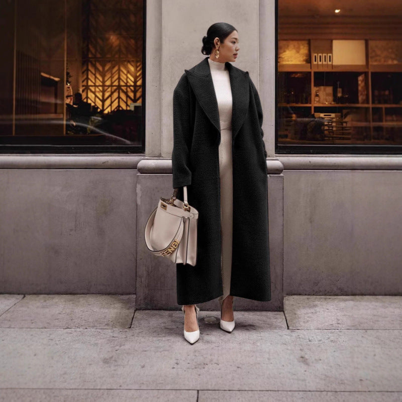 Damen Luxuriöser Wollmantel mit strukturiertem Design und klassischem Kragen R&B