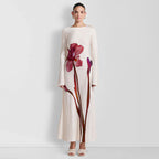 Damen Maxi-Kleid mit floralem Druck und langen Ärmeln R&B