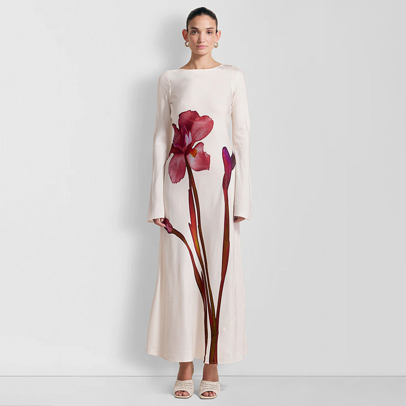 Damen Maxi-Kleid mit floralem Druck und langen Ärmeln R&B