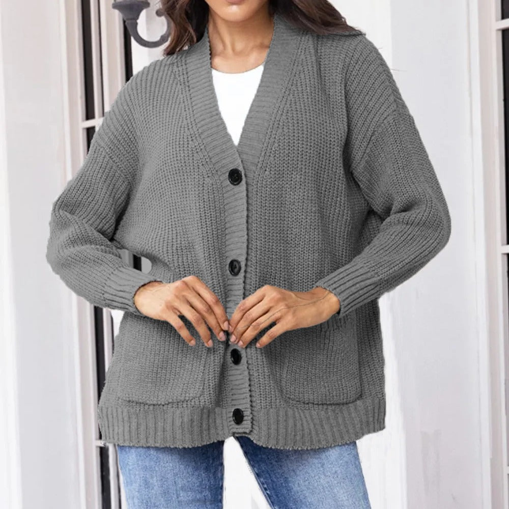 Damen Grobstrick-Cardigan mit praktischen Taschen und lässigem Schnitt R&B