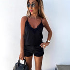 Damen Satin-Top mit Spitzenverzierung
